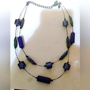 Chico's Beaded Necklace with Blue and Black Beads 18"